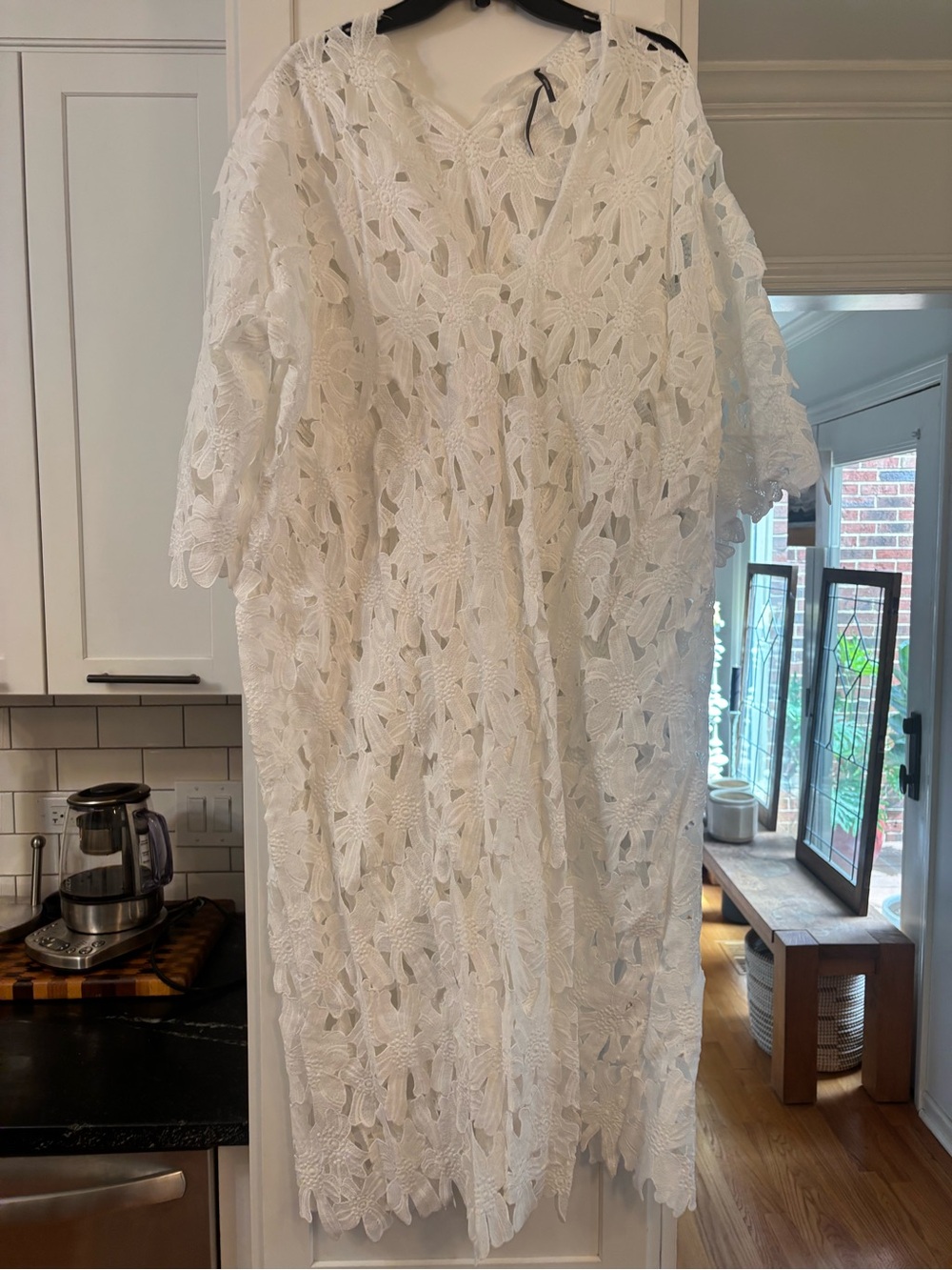 by Anthropologie floral eyelet kaftan in white embroidered flowers - Picture 5 of 8